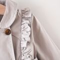 Toddler Girl Doll Collar Ruffled Double Breasted Belted Trench Coat Light Grey
