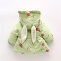 2pcs Strawberry Allover Hooded Bunny Ear Fleece-lining Long-sleeve Pink or Yellow or Green Toddler Padded Coat with Bag Set Light Green