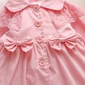 Solid Lace Splicing Lapel Button Down Bowknot Baby Windbreaker Dress Pink