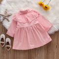 Solid Lace Splicing Lapel Button Down Bowknot Baby Windbreaker Dress Pink