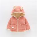 Bunny Design Solid Hooded 3D Ear Decor Fleece-lining Long-sleeve Pink or Yellow or Red Toddler Padded Coat Jacket Pink
