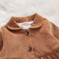Hedgehog Embroidered Solid Corduroy Doll Collar Button Down Long-sleeve Dress Coffee