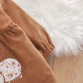 Hedgehog Embroidered Solid Corduroy Doll Collar Button Down Long-sleeve Dress Coffee