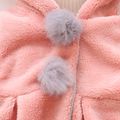 Baby / Toddler Girl Adorable Bunny Ear Decor Pompon Solid Fleece Warm Hooded Coat Pink
