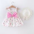 Floral Allover Bow Decor Sleeveless Pink or Yellow Baby Dress with Hat Set Pink