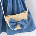 2pcs Baby Girl Bowknot Lace Collar Imitation Denim Sleeveless Dress with Crossbody Bag Set Blue