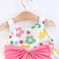 2pcs Baby Girl Allover Floral Print Sleeveless Bowknot Dress with Hat Set Pink