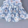 2 قطعة طفلة صغيرة الأزهار طباعة bowknot تصميم فستان بحزام ومجموعة قبعة من القش أزرق image 4