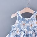 2 قطعة طفلة صغيرة الأزهار طباعة bowknot تصميم فستان بحزام ومجموعة قبعة من القش أزرق image 5