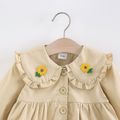 Baby Girl 95% Cotton Long-sleeve Sunflower Embroidered Ruffle Collar Single Breasted Coat Khaki