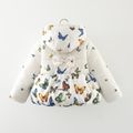 Kid Girl Butterfly Print Button Design Hooded Padded Coat Beige image 2