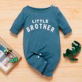 100% Cotton Solid Letter Print Long-sleeve Baby Jumpsuit Dark Blue