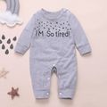 100% Cotton Letter and Stars Print Long-sleeve Baby Jumpsuit Grey image 2