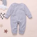 100% Cotton Letter and Stars Print Long-sleeve Baby Jumpsuit Grey image 3