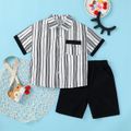 2-piece Toddler Boy Striped Shirt and Shorts Set Black