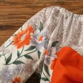 2pcs Floral Allover Bow Decor Long-sleeve Orange Baby Set Yellow
