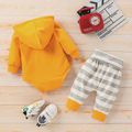 2pcs Solid Long-sleeve Hooded Romper and Stripe Trouser Baby Set Ginger image 5