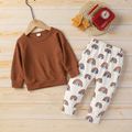 2-piece Toddler Girl/Boy Waffle Knit Sweater and Rainbow Print Pants Set Brown image 1