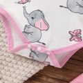 3pcs Baby Cartoon Elephant Print Long-sleeve Romper and Pink Corduroy Ruffle Overalls Set Light Pink