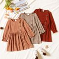 Toddler Girl Button Design Solid Cable Knit Dress Ginger