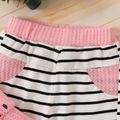 2pcs Baby Cartoon Rabbit Print Long-sleeve Waffle Pullover and Striped Trousers Set Pink