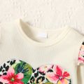2-piece Toddler Girl Ruffled Floral Print Heart Pattern Ribbed Long-sleeve Top and Flared Pants Set White image 5