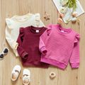 Toddler Girl Textured Ruffled Solid Pullover Sweatshirt Beige image 3