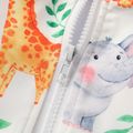 Baby Boy/Girl All Over Cartoon Animals and Leaves Print White Long-sleeve Hooded Zip Jacket White