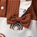 2-piece Baby Girl Ruffled Rainbow Print Button Design Long-sleeve Jumpsuit and Headband Set Multi-color