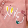 2pcs Baby 95% Cotton Long-sleeve Love Heart Print Footed Jumpsuit with Hat Set Pink