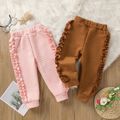 Toddler Girl Ruffled Solid Color Textured Casual Pants Pink image 2