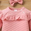 2pcs Baby Girl Pink Long-sleeve Ruffle Thickened Jumpsuit Set Pink