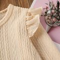 2-piece Toddler Girl Ruffled Cable Knit Textured Button Design Long-sleeve Top and Paperbag Pants Set Apricot