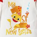 Baby Shark New Year 3pcs Baby Girl Flounce Bodysuit and Red Bell Bottom Pants Set with Headband Red