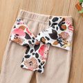 Toddler Girl Leopard Print Tie Knot Waffle Flared Pants Apricot