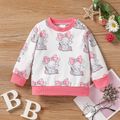 Baby Girl All Over Dots/Elephant Print Long-sleeve Pullover Sweatshirt White