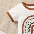 2pcs Baby Boy/Girl Rainbow and Letter Print Short-sleeve Romper with Leopard Trousers Set White