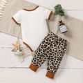 2pcs Baby Boy/Girl Rainbow and Letter Print Short-sleeve Romper with Leopard Trousers Set White