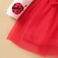 2pcs Baby Girl All Over Red Ladybugs Print Long-sleeve Bowknot Mesh Dress with Headband Set Red