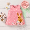 Baby Girl Cartoon Rabbit Print All Over Dots Pink Sleeveless Dress Pink