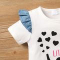 2pcs Toddler Girl Heart Elephant Print Ruffled Short-sleeve Tee and Layered Denim Skirt Set White image 2