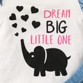 2pcs Toddler Girl Heart Elephant Print Ruffled Short-sleeve Tee and Layered Denim Skirt Set White image 3