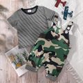 2pcs Baby Boy/Girl Striped Short-sleeve T-shirt and Camouflage Overalls Set Multi-color image 1