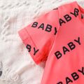 2pcs Baby Girl All Over Letter Print Short-sleeve T-shirt and Trousers Set Hot Pink