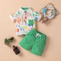 2pcs Baby Boy/Girl Cartoon Animal Print Short-sleeve Polo Shirt and Solid Shorts Set Multi-color image 1
