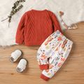 2pcs Baby Boy/Girl Cable Knit Long-sleeve Top and Allover Cartoon Animal Print Pants Set Brown