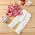 2-piece Toddler Girl Ruffled Plaid Camisole and Bowknot Design Elasticized Pants Set Red image 1