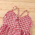 2-piece Toddler Girl Ruffled Plaid Camisole and Bowknot Design Elasticized Pants Set Red