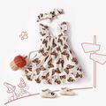2pcs Baby Girl Allover Butterfly Print Square Neck Ruffle Trim Shirred Tank Dress with Headband Set Multi-color image 2