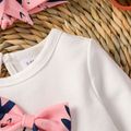 2pcs Baby Girl 95% Cotton Long-sleeve Faux-two Bow Front Graphic Spliced Ruffle Trim Dress with Headband Set Pink image 4